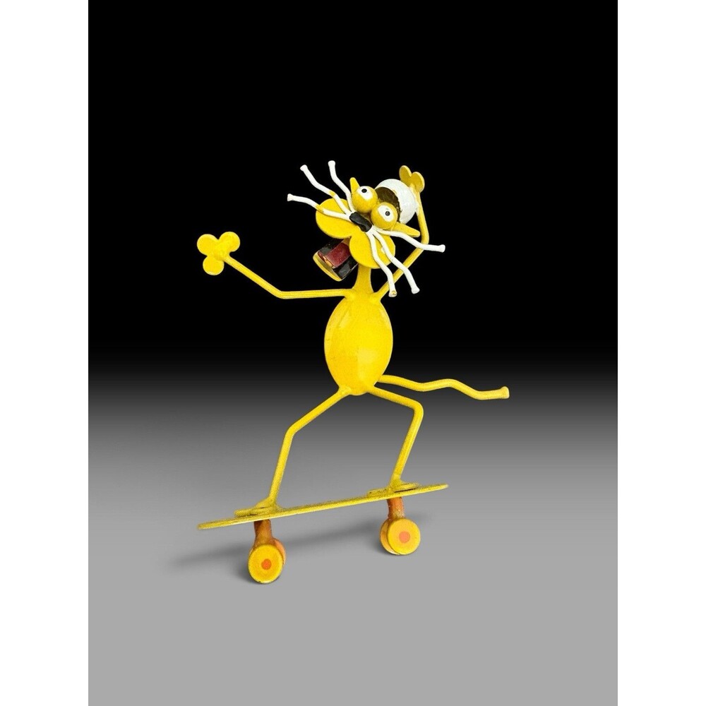 Spoonies by Bandana Metal Art Cat Riding Skateboard Spoon Sculpture 90s 5.25”